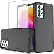 [Zoeirc] Case for Galaxy A73 5G Case, Samsung A73 5G SM-A736B with Tempered Glass Screen Protector, Dual Layer Support Magnetic Car Mount Drop Proof Protection Cover for Samsung Galaxy A73 5G Black