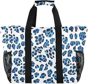 [sanluoli] Totes Foldable Tote Bag For Beach Waterproof with Handles Carrying Bag, Blue Black Leopard Print, 1 size