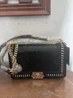 New BLACK VEGAN LEATHER HANDBAG WITH GOLD CHAIN