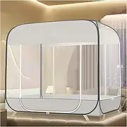 Breathable Bed Tent,with Fan Bar and Storage Pocket, 360° Seamless Design is Dust and Drop-Proof, Spacious 3-Door Design for Home Dorm Camping