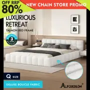 ALFORDSON Bed Frame Queen Size Tufted Headboard Foundation White Boucle TALMON