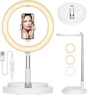 TARION Ring Light with Tripod LED Ring Light: Table Ring Light 11.8 Inch Ring Lamp Light Ring Foldable Ring Light with Mobile Phone Holder Tripod for Smartphone Video Photography Live Steaming (White)