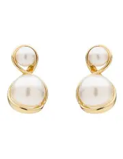 [Barcs] Curved Duo Drop Earrings in Pearl