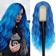 Blue Wig Long Blue Wavy Wigs for Women Middle Part Ombre Blue Wig 26 inch Natural Curly Synthetic Wig Heat Resistant Fiber Wigs for Daily Party Use Carnival Wi