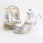English-style Afternoon Tea Set Flower Teapot Candle Heated Glass Teapot Teacup