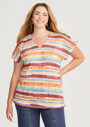 [Virtuelle] Taking Shape Sunset Watercolour Stripe Top Size 16 in Print - Plus Size Women's Clothing Print