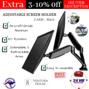 Fully Adjustable 2 Screen Computer Stand Monitor Riser Double Arm Bracket Mount