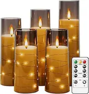 Flameless LED Candles with Timer,H HOME-MART Flickering Flameless Candles for Romantic Ambiance and Christmas Decorations Stable Acrylic Shell,with Embedded Star String,Battery Operated Candles