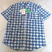 NEW Original Penguin Palm Tree Tile Print Shirt MENS M Blue & White $95.00