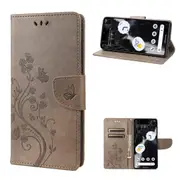 For Google Pixel 7a Case, Butterfly Emboss PU Leather Wallet Cover, Grey