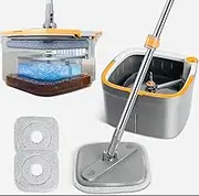 Spin Mop and Bucket,Mop and Bucket with Wringer Set for Home,360 Spin Microfiber Triangle Floor Cleaning Flat Mop Set with Two Microfiber mop Pads