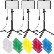 USB LED Video Light Kit Dimmable Photography Continuous Table Top Lighting with Adjustable Mini Tripod Stand &15 Color Filters for Tabletop/Low-Angle Shooting, Zoom/Video Conference Lighting/YouTube