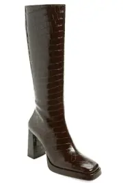 Jeffrey Campbell Maximal Croc Embossed Leather Knee High Platform Heel Boot US 9