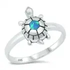 Turtle Ring Genuine Sterling Silver 925 Blue Lab Opal Face Height 13 mm Size 10