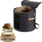 Hat box 19'' large round hat for men and women foldable with lid stuffed animal toy storage box (dark gray)