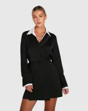 [Belle & Bloom] Make Me Feel Layered Shirt Dress - Black/White
