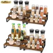 Adjustable 3-Tier Spice Rack, Wooden Kitchen Storage Organizer
