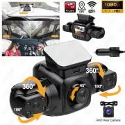 360° Panoramic WiFi Dash Cam 2K 4 Channel Driving Recorder Car Front+Rear Camera