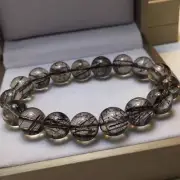 12mm Natural bar Black Hair Rutilated Crystal Round Beads Sphere Bracelet