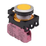 IDEC CW Series Yellow Metallic Maintained Flush Push Button Switch 1NC IP65