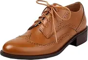 [Smilice] Women's Low Block Heel Oxfords Lace up Brogues