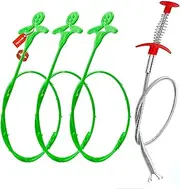 Forlivese Rough Plumbing Supplies,Snake Drain Cleaner for Thinner Pipes (>0.4"),3 Pack Upgrade 25" Plastic Sink Unblocker Tool + 1 Pack Metal Plumbing Snake with Claws for Sewer,Kitchen,Sink Bathroom