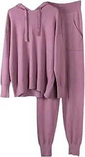 [UIOKLMJH] Cashmere Casual Two Piece Knitted Carrot Pants Hooded Sweater Women Autumn Winter Sets Tracksuits Harem Pant
