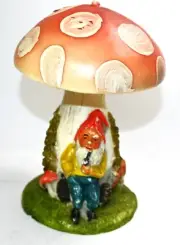 Johann Gunter Germany Mushroom Gnome Carved Candle - Hand Painted, 8" Talll