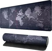 LznYi Mouse Pad Large Gaming Desk Mat Extended Mousepad with Personalized Design Keyboard Pad for Laptop, Computer and PC - 600x300cm Black World Map