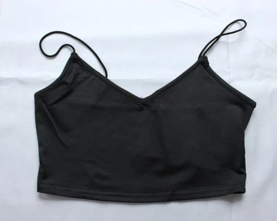 Cider Women's Solid Stretchy V-Neck Cropped Strappy Cami Top WR4 Black Small NWT