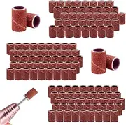 100 Pieces Nail Sanding Bands, Beauties Factory Coarse 80# / Medium 120# / Fine 180# Filing Sand Replacement Pieces for Nail Drill Machine Kit Polish Removal (Brown) (Fine 180# Grit)