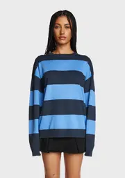 [Edikted] Logan Light Knit Oversized Sweater - Blue