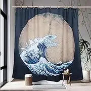 Spanker Space Cool Japanese Navy Blue Funny Anime Asian Kraken Monster Rising from Hokusai The Great Waves Waterproof Bath Shower Curtain with Hooks, Bathroom Accessories Décor Set, 72"x72"
