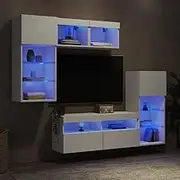 TV Stand Wall Units with RGB LED, Engineered Wood Media Center for Living Room, Modern Entertainment Storage Cabinet, Set of 5, Book Shelf