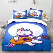v1370 Bed Sheets Cute Unicorn Pattern Bedding Set Bed Linen /pcs Blue Duvet Cover Set with Pillowcase Twin Full Queen King Size Home Textile 3-Piece B