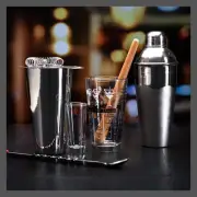 Libbey Stainless Steel Glass Wood Bar Tool Kit Barware Bartender Set Mixologist