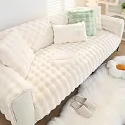 XSlive Soft Warm Faux Fur Couch Sofa Cover Thick Shaggy Fuzzy Sectional Couch Cover Non-Slip Solid Color Plush Sofa Slipcover Furniture Protector for Kids, Pets (Cream,28"x28")