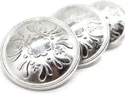 Silver Metal Shank Buttons - 12 Pcs - 3 Size Options - Floral Round Metal Shank Buttons for Men Women Blazer Coat Uniform Shirt Suit and Jacket Sewing Craft DIY N5801
