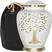 Trupoint Memorials White Tree of Life Large Cremation Urn for Human Ashes - A Warm and Simple Urn That Makes a Loving Resting Place for Your Love One Lost -w Velvet Bag