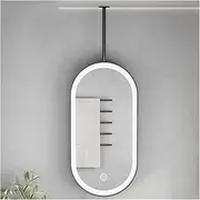 Oval Bathroom Mirror Ceiling Hanging Mirror Lighting LED Mirror with Metal Frame(Black,40x100cm)
