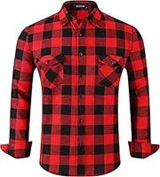 [MCEDAR] Men's Plaid Flannel Shirts-Long Sleeve Casual Button Down Slim Fit Outfit for Camp Hanging Out or Work