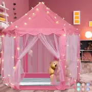 Princess Tent for Girls with LED Star Lights - Large Playhouse for Ages 3+ - Indoor/Outdoor - Pink