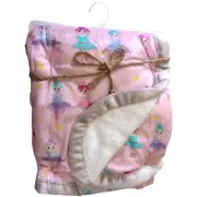 Baby Girl Ballerina Dancers Plush Blanket White Sherpa Pink Stars Soft 123745