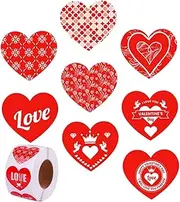 HOMSFOU 1 Roll Valentine's Day Self Adhesive Heart Label Stickers for Present Wrapping Candy Bags Envelopes DIY Crafts Strong Adhesiveness Easy to Tear Off