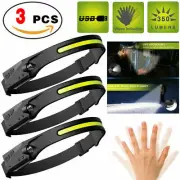 3x COB LED USB Headlamp Headlight Torch Flashlight Work Light Bar Head Band Lamp