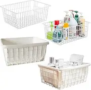 4 Pack Freezer Storage Baskets, White Wire Storage Bins 14.2'' Large Bakset for Upright Freezer, Pantry, Bathroom Organizing - Extra 2 Liners