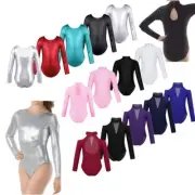 Kids Girls Leotard Ballet Dance Costume Long Sleeve Jumpsuit Unitard Dancewear