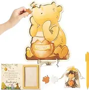 Z1juce Winnie Guest Book Alternative - Ideas Baby Gender Reveal Party with 60 Bee Wood Slices to DIY Meaningful Guestbook Keepsake Guest Book with Baby Sonogram Photo Frame for Baby Shower Decoration