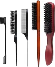 Boar Bristle Slick Back Hair Brush Teasing Comb, 5Pcs Anti Static Quiff Roller Hair Brushes,Slick Back Hair Brushes Boar Bristle Hair Brush with Plastic Comb and Eyebrow Brush