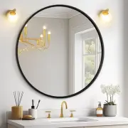 USHOWER 24-inch Black Circle Mirror, Round Bathroom Mirror, Metal Frame Vanity